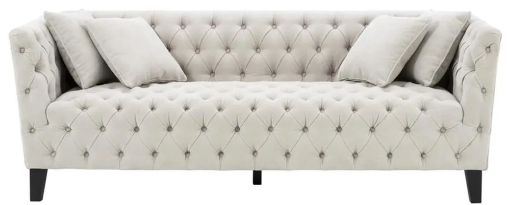Casa Padrino Luxury Chesterfield Living Room Sofa with 4 Cushions Sand / Black 217 x 92 x H. 78 cm - Luxury Furniture Jetzt Bestellen