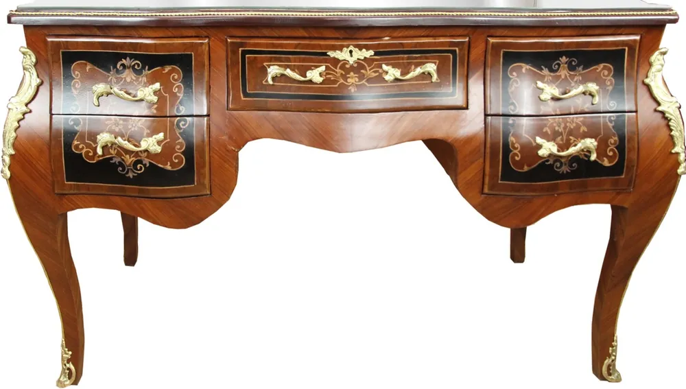 Geprüft Casa Padrino Baroque secretary brown inlaid 140 x 68 x H83 with removable glass top and golden fittings