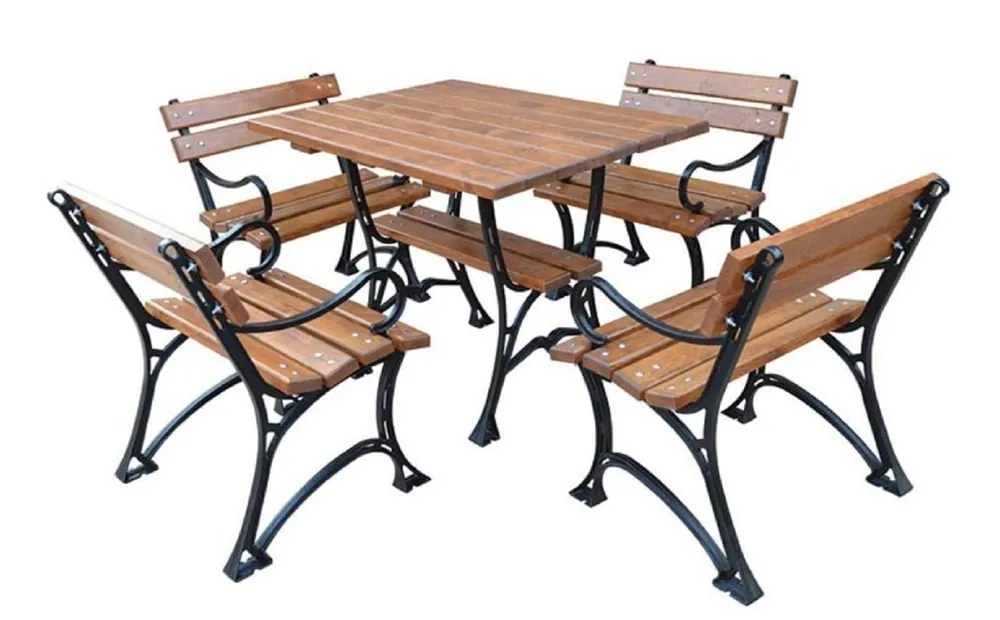 Casa Padrino Art Nouveau Garden Furniture Set Table & 4 Chairs with Armrests Brown / Black 100 cm - Garden Table and Garden Chairs Top-Angebot