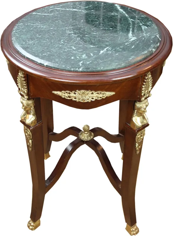 Online Kaufen Casa Padrino Baroque side table with green marble top brown / gold diameter 54.5 cm, height 75 cm - Louis XVI antique style table