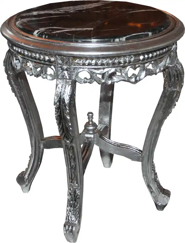 Casa Padrino Baroque side table silver with black marble top 48 x 48 x h. 55 cm - Baroque furniture side table Neu Im Sortiment