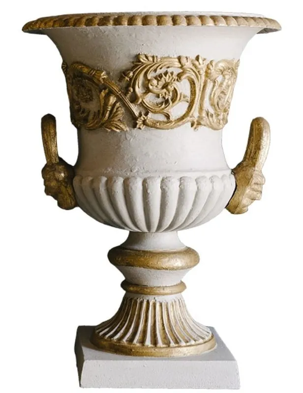 Casa Padrino baroque cast iron vase with pedestal gray / gold Ø 35 x H. 49 cm - Magnificent Garden Decoration in Baroque Style Geprüft