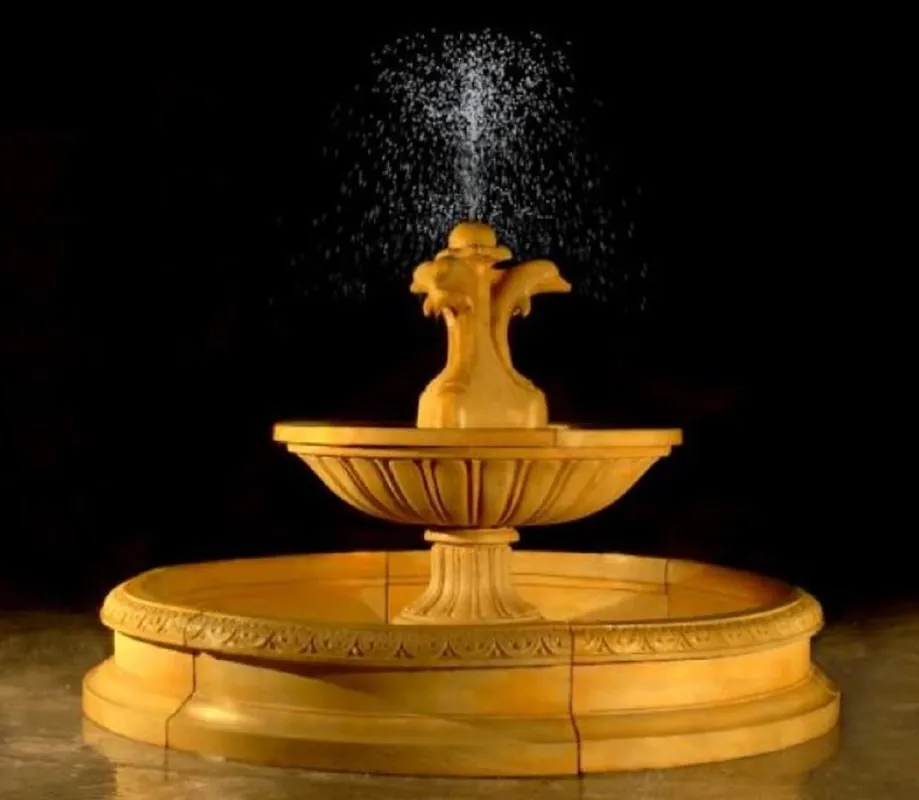 Bestpreis Casa Padrino Art Nouveau Garden Fountain with Decorative Dolphins Beige Ø 234 x H. 145 cm - Round Fountain with Border
