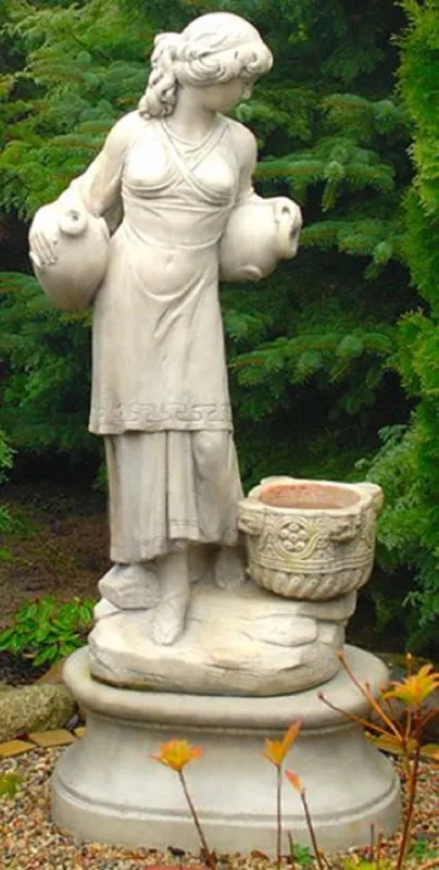 Casa Padrino Art Nouveau Gargoyle Sculpture Woman with Jugs and Decorative Flowerpot Gray 63 x 61 x H. 140 cm - Garden Deco Statue Stone Figure Preisknaller