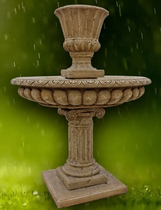 Casa Padrino Baroque Garden Fountain Dark Gray Ø 114 x H. 153 cm - Magnificent Round Fountain with Flowerpot Neu
