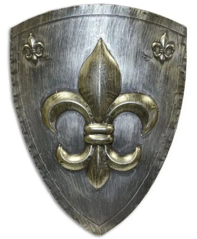 Expressversand Casa Padrino Metal Knight Shield French Lily Antique Silver / Gold 54 x H. 71 cm - Medieval Deco