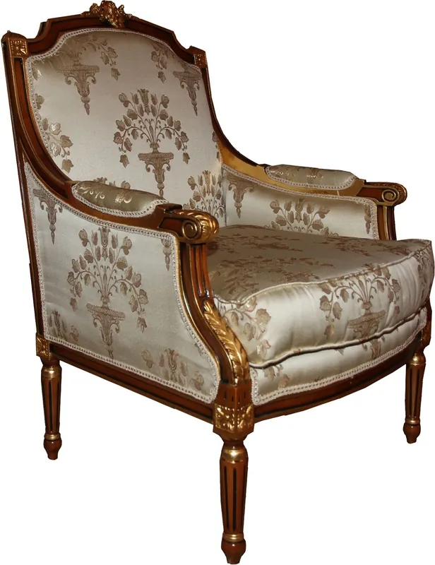 Casa Padrino Baroque Lounge Throne Armchair Empire Taupe Pattern / Mahogany Brown / Gold - Ears Armchair - Limited Edition Neue Ware