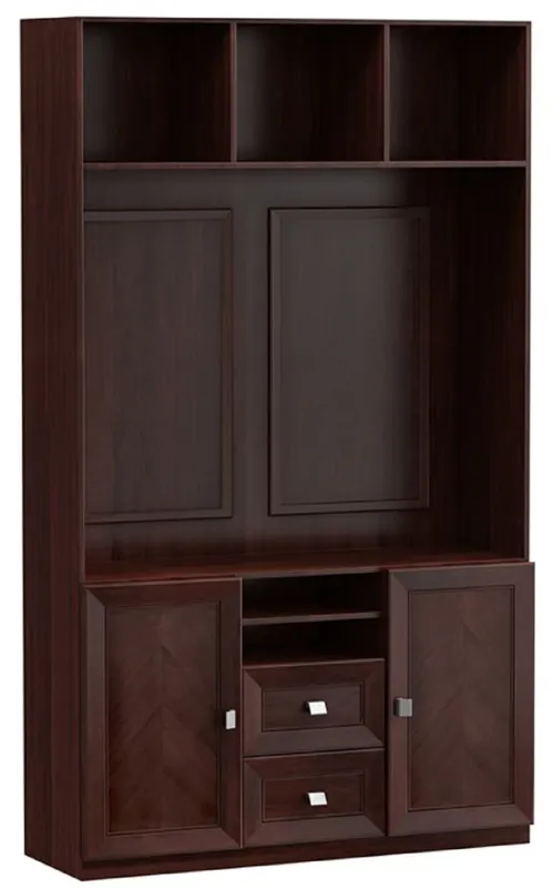 Casa Padrino Luxury Living Room Cabinet with 2 Doors and 2 Drawers Dark Brown / Silver 135.8 x 44.2 x H 225.6 cm - Luxury Living Room Furniture Direktkauf