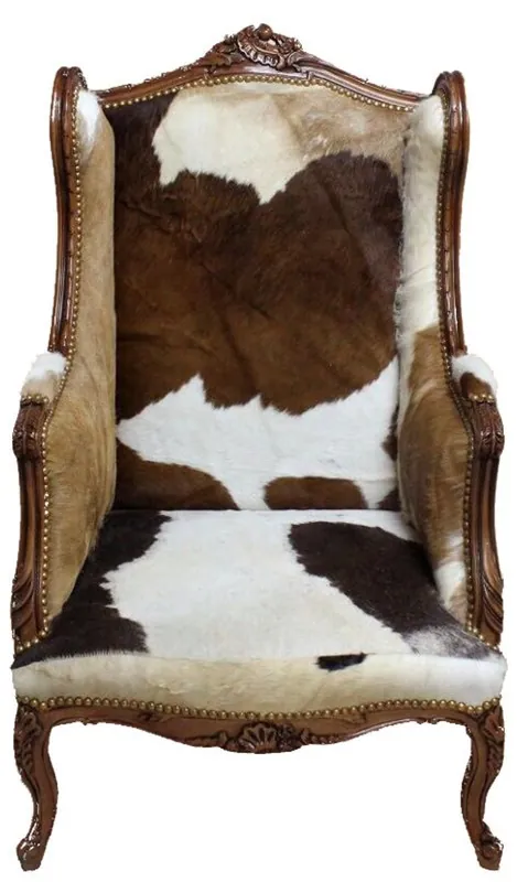 Sonderaktion Casa Padrino Baroque Lounge throne Cowhide Mod2 - wingchair - wing chair Tron chair - unique!