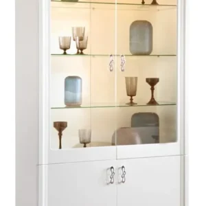 Bestseller Casa Padrino Luxury Art Deco Display Cabinet White / Dark Brown 114 x 46.5 x H. 209.5 cm - Illuminated Living Room Cabinet with 4 Doors - Living Room Furniture