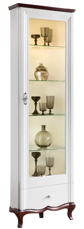Top-Seller Casa Padrino Luxury Art Deco Display Cabinet White / Dark Brown 64 x 52.1 x H. 209.5 cm - Illuminated Living Room Cabinet with Glass Door and Drawer - Living Room Furniture
