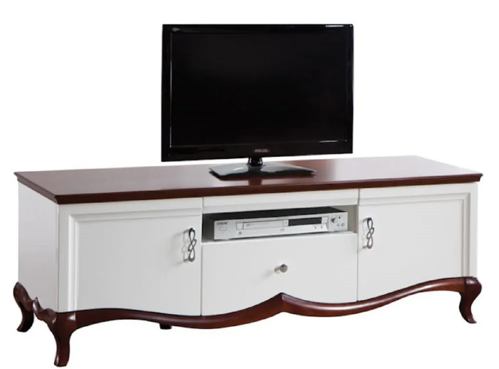 Aktuell Casa Padrino Luxury Art Deco Sideboard with 2 Doors and Drawer White / Dark Brown 164.2 x 46.5 x H. 55.7 cm - TV Cabinet - Living Room Furniture