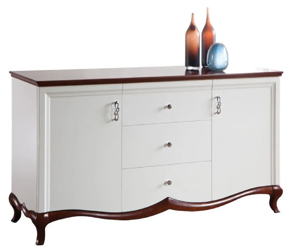 Casa Padrino Luxury Art Deco Dresser with 2 Doors and 3 Drawers White / Dark Brown 164.2 x 46.5 x H. 90.2 cm - Luxury Quality Finale Aktion