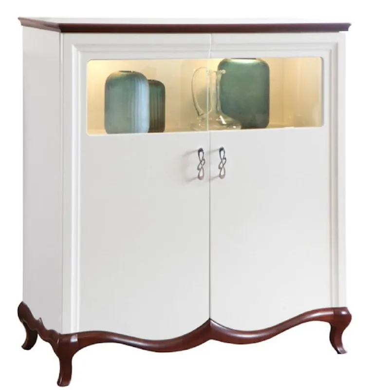 Casa Padrino Luxury Art Deco Bar Cabinet White / Dark Brown 114 x 46.5 x H. 123 cm - Illuminated Living Room Cabinet with 2 Doors Schneller Versand