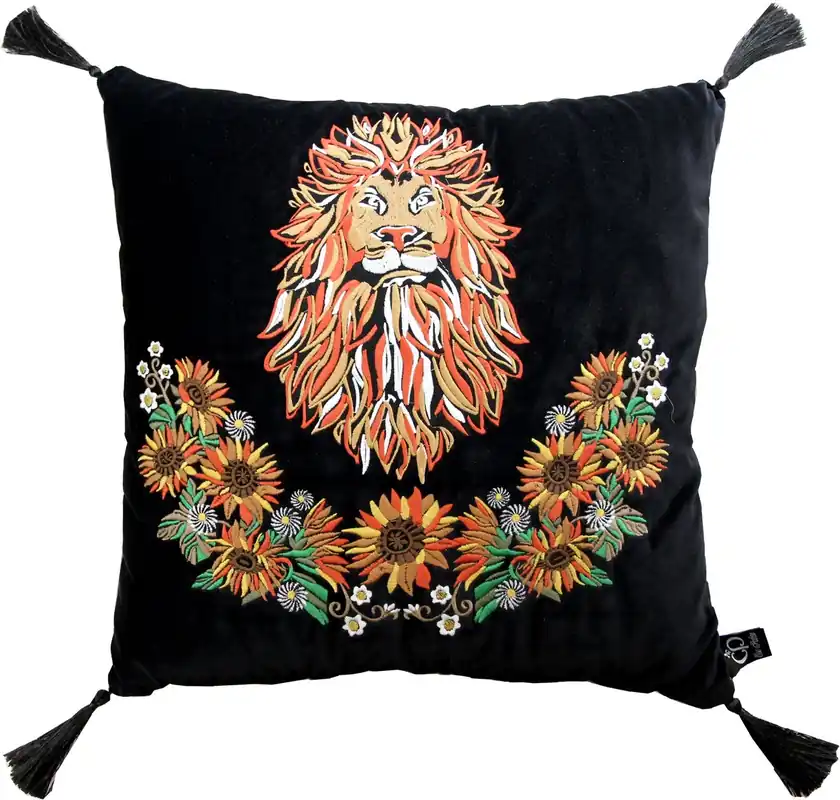 Garantierte Lieferung Casa Padrino luxury decorative pillow with tassels Lion Black / Black 45 x 45 cm - finest velvet fabric - luxury quality