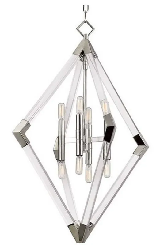 Preisknaller Casa Padrino luxury pendant light silver 59.7 x 59.7 x H. 83.8 cm - Pendant Light with Acrylic Diamond Frame and Metal Accents