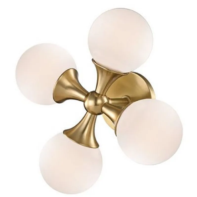 Casa Padrino Luxury LED Wall Lamp Antique Brass / White 35.6 x 17.2 x H. 35.6 cm - Wall Light with Spherical Glass Lampshades Letzte Chance