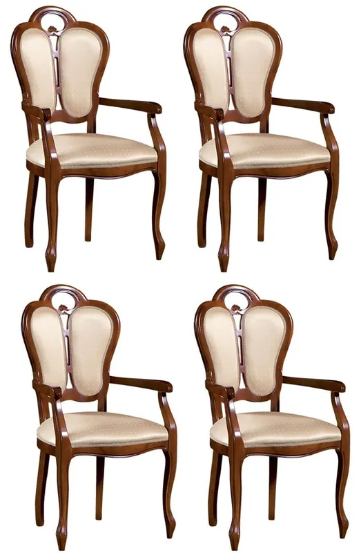 Casa Padrino Luxury Baroque Dining Set Brown / White / Beige 57 x 43 x H. 105 cm - 4 Dining Chairs with Armrests - Dining Room Furniture in Baroque Style Nur Heute