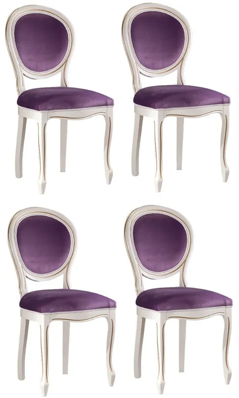 Casa Padrino Luxury Baroque Dining Room Set White / Gold / Purple 47 x 42 x H. 98.5 cm - 4 Dining Chairs - Baroque Dining Room Furniture Angebot