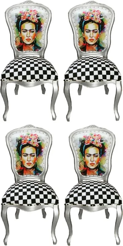 Schneller Versand Casa Padrino Luxury Baroque Dining Room Set Madmoisell Silver / Multicolor 55 x 54 x H. 103 cm - 4 Handmade Dining Chairs with Bling Bling Rhinestones - Baroque Dining Room Furniture
