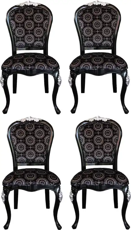 Zertifiziert Pompöös by Casa Padrino Luxury Baroque Dining Chairs with Crown Black / Silver - Pompöös Baroque Chairs designed by Harald Glööckler - 4 Dining Chairs - Baroque Dining Room Furniture