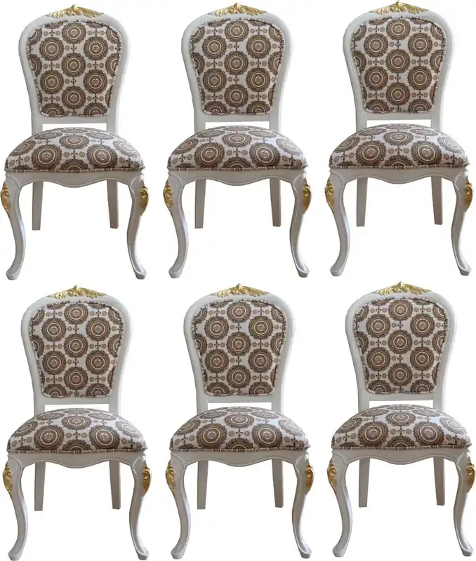 Pompöös by Casa Padrino Luxury Baroque Dining Chairs with Crown White / Gold - Pompöös Baroque Chairs designed by Harald Glööckler - 6 Dining Chairs - Baroque Dining Room Furniture Mega-Angebot