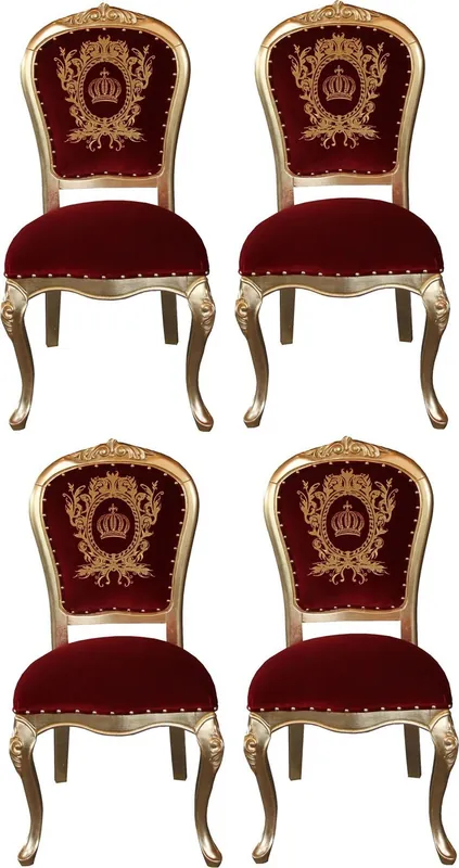 Pompöös by Casa Padrino Luxury Baroque Dining Chairs with Crown Bordeaux Red / Gold - Pompöös Baroque Chairs designed by Harald Glööckler - 4 Dining Chairs Neu Im Sortiment