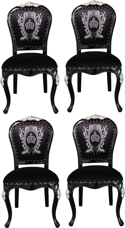 Sofort Bestellen Pompöös by Casa Padrino Luxury Baroque Dining Chairs with Crown Black / Silver - Pompöös Baroque Chairs designed by Harald Glööckler - 4 Dining Chairs
