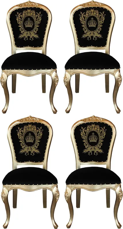 Neuheit Pompöös by Casa Padrino Luxury Baroque Dining Chairs with Crown Black / Gold - Pompöös Baroque Chairs designed by Harald Glööckler - 4 Dining Chairs