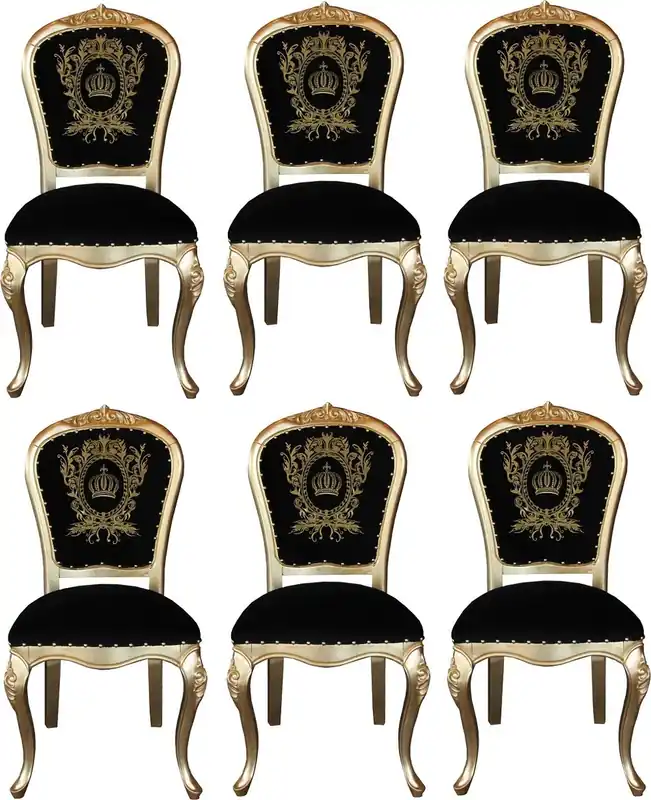 Pompöös by Casa Padrino Luxury Baroque Dining Chairs with Crown Black / Gold - Pompöös Baroque Chairs designed by Harald Glööckler - 6 Dining Chairs Direktkauf