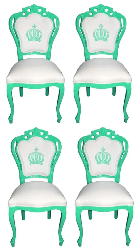 Pompöös by Casa Padrino Luxury Baroque Dining Chairs White / Green - Pompöös Baroque Chairs designed by Harald Glööckler - 4 Dining Chairs - Baroque Furniture Meistverkauft