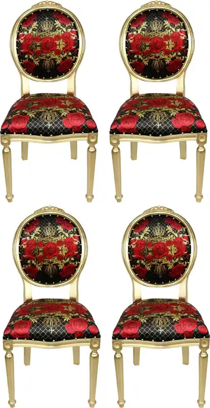 Neu Im Sortiment Pompöös by Casa Padrino Luxury Baroque Dining Chairs Roses Black / Red / Gold - Pompöös Baroque Chairs designed by Harald Glööckler - 4 Dining Chairs