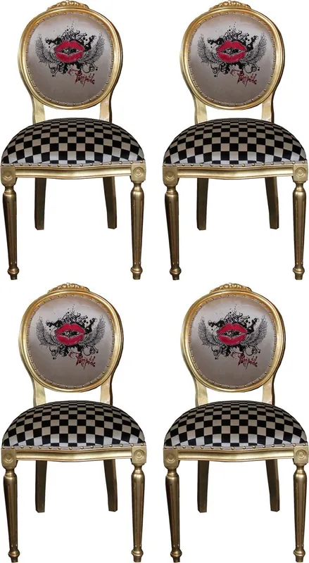 Pompöös by Casa Padrino Luxury Baroque Dining Chairs Red Lips Cream / Plaid / Gold - Pompöös Baroque Chairs designed by Harald Glööckler - 4 Dining Chairs Angebot