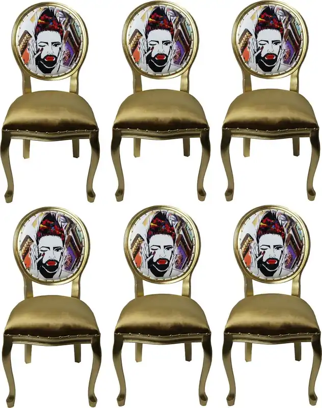 Preis Gesenkt Pompöös by Casa Padrino Luxury Baroque Dining Chairs Gold / Multicolor 50 x 60 x H.104 cm - Pompöös Baroque Chairs designed by Harald Glööckler - 6 Dining Chairs