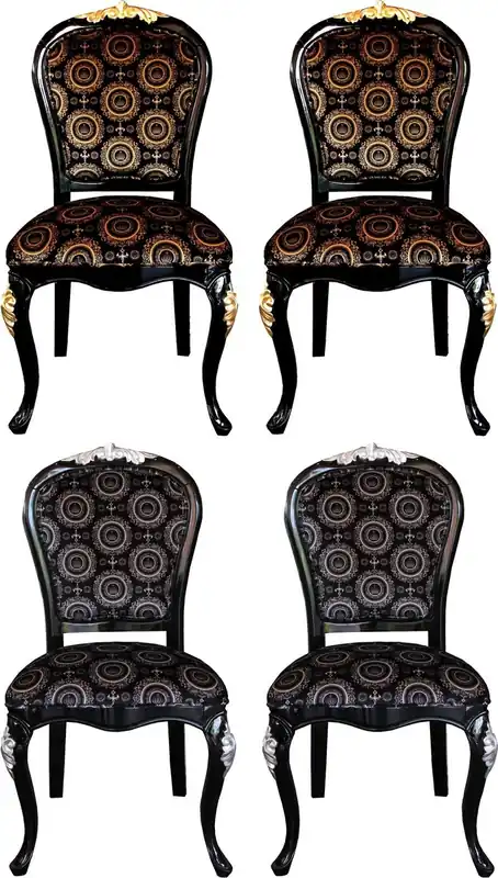 Schnäppchen Pompöös by Casa Padrino Luxury Baroque Dining Chairs with Crown Black / Gold & Black / Silver 54 x 53 x H. 108 cm - Pompöös Baroque Chairs designed by Harald Glööckler - 4 Dining Chairs - Baroque Dining Room Furniture