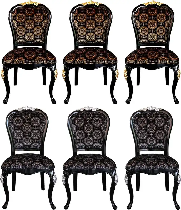 Neu Im Sortiment Pompöös by Casa Padrino Luxury Baroque Dining Chairs with Crown Black / Gold & Black / Silver 54 x 53 x H. 108 cm - Pompöös Baroque Chairs designed by Harald Glööckler - 6 Dining Chairs - Baroque Dining Room Furniture