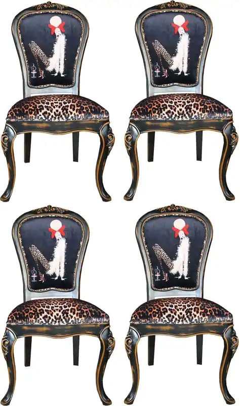 Ausverkauf Casa Padrino Luxury Baroque Dining Set Lady with High Heels Leopard / Black / Brown 50 x 50 x H. 110 cm - 4 Handmade Dining Chairs - Baroque Furniture