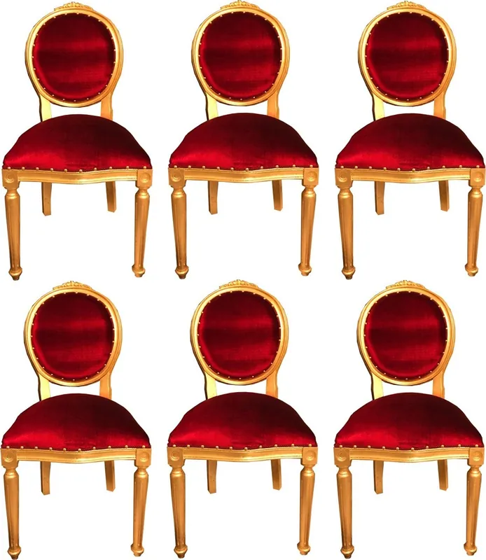 Neu Im Sortiment Casa Padrino Luxury Baroque Dining Room Set Medallion Bordeaux Red / Gold 50 x 52 x H. 99 cm - 6 Handmade Dining Chairs - Baroque Dining Room Furniture