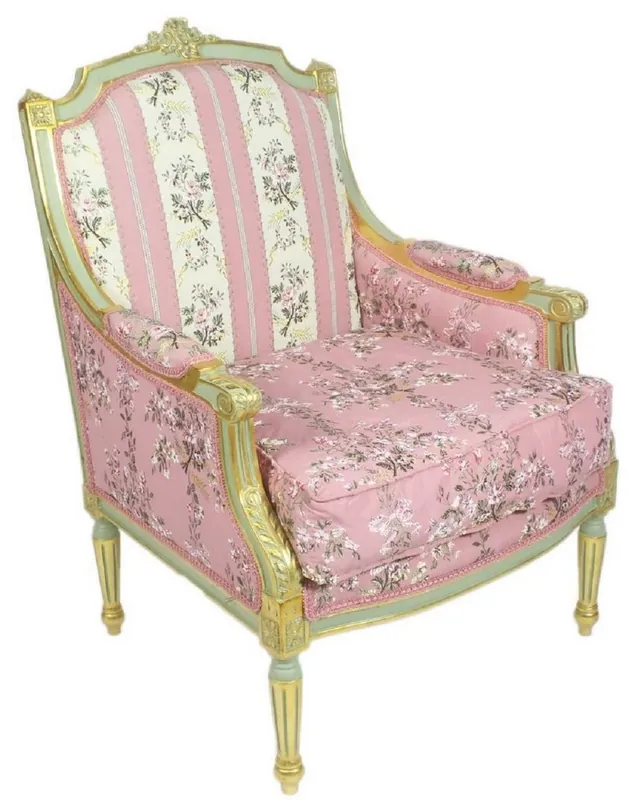 Casa Padrino Baroque Lounge Throne Armchair Empire Floral Pattern Pink / Multicolor / Gold 70 x 70 x H. 100 cm - Baroque Furniture Sonderaktion