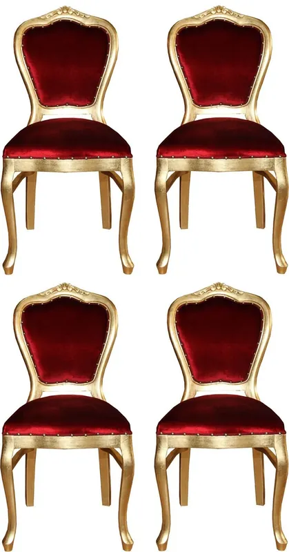 Casa Padrino Luxury Baroque Dining Set Bordeaux Red / Gold 45 x 46 x H. 99 cm - 4 Handmade Dining Chairs - Baroque Dining Room Furniture Aktuell