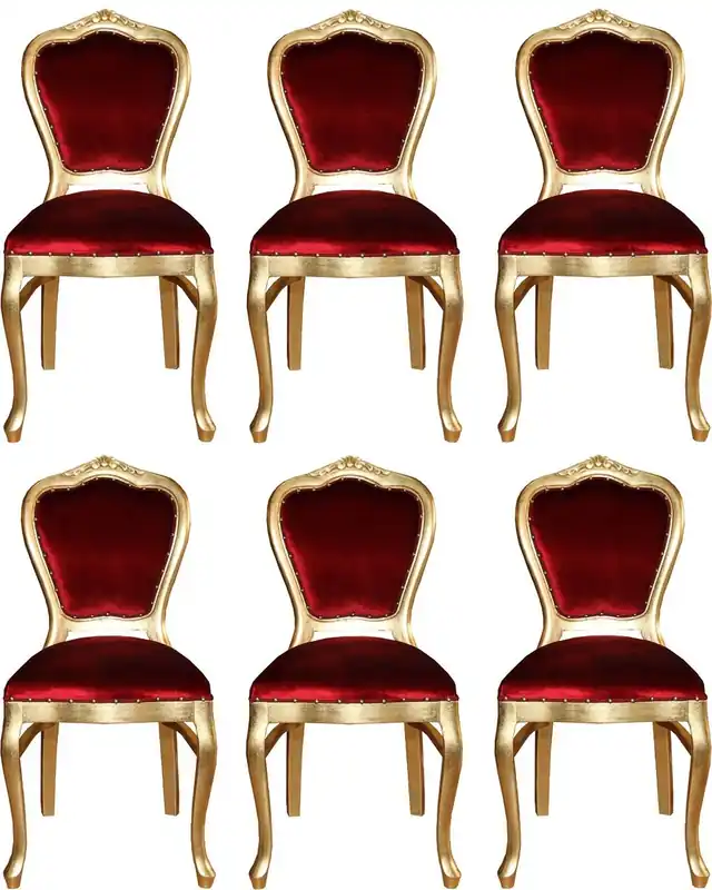 Casa Padrino Luxury Baroque Dining Set Bordeaux Red / Gold 45 x 46 x H. 99 cm - 6 Handmade Dining Chairs - Baroque Dining Room Furniture Bestpreis