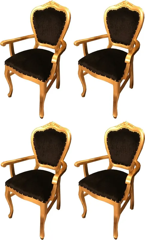 Bestpreis Casa Padrino Luxury Baroque Dining Set Black / Gold 60 x 47 x H. 99 cm - 4 Handmade Dining Chairs with Armrests - Baroque Dining Room Furniture