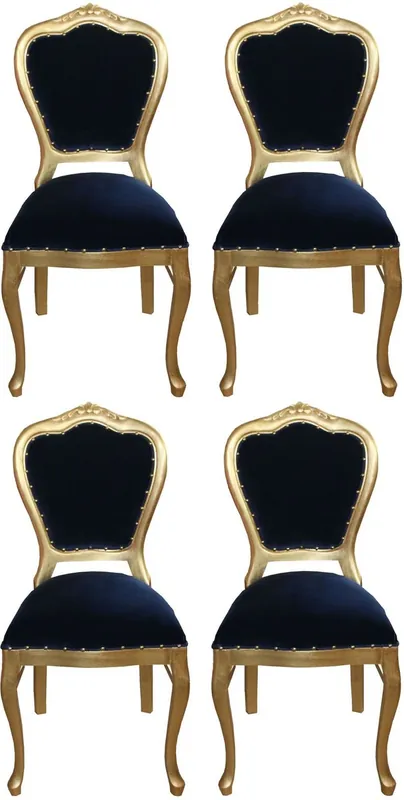 Casa Padrino Luxury Baroque Dining Set Royal Blue / Gold 45 x 46 x H. 99 cm - 4 Handmade Dining Chairs - Baroque Dining Room Furniture Preis Gesenkt