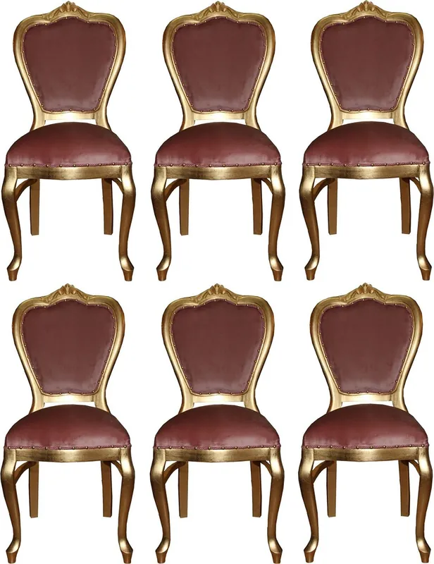 Casa Padrino Luxury Baroque Dining Set Pink / Gold 45 x 46 x H. 99 cm - 6 Handmade Dining Chairs - Baroque Dining Room Furniture Kracherpreis