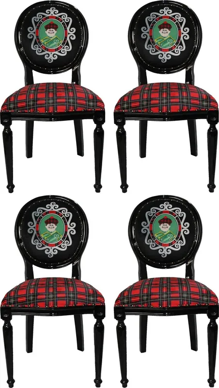 Casa Padrino Luxury Baroque Dining Room Set Scotland Man Multicolor / Black 48 x 50 x H. 98 cm - 4 Handmade Dining Chairs with Bling Bling Rhinestones - Baroque Dining Room Furniture Garantierte Lieferung