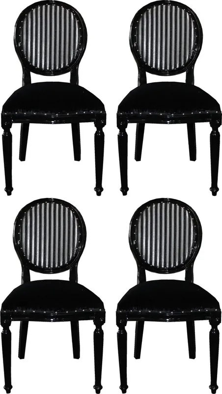 Casa Padrino Luxury Baroque Dining Room Set Medallion Black / Silver 50 x 52 x H. 99 cm - 4 Handmade Dining Chairs - Baroque Dining Room Furniture Bestpreis