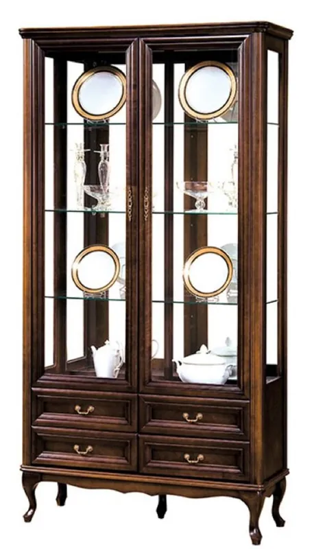 Günstig Casa Padrino Luxury Art Nouveau Display Cabinet Dark Brown 114.5 x 42.5 x H. 206 cm - Living Room Cabinet with 2 Glass Doors and 4 Drawers - Living Room Furniture