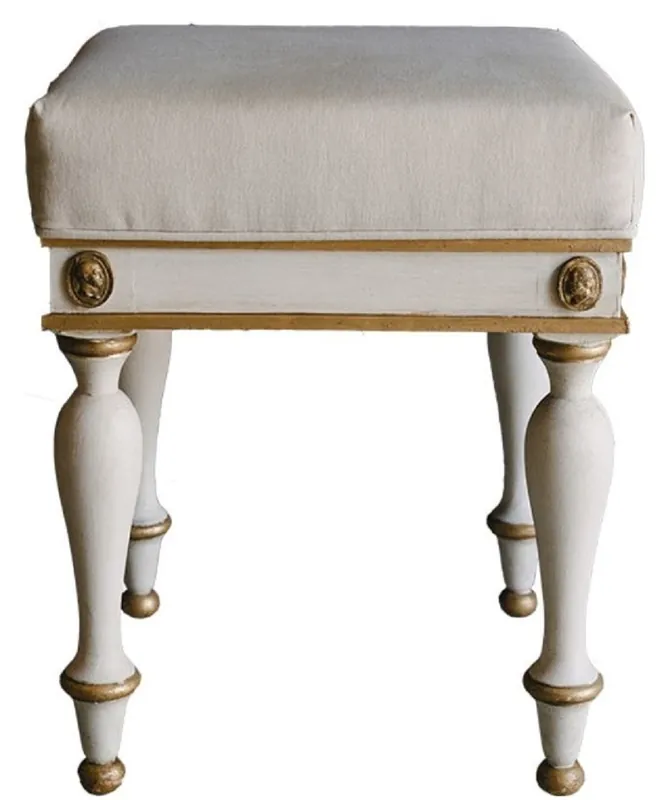 Sichere Zahlung Casa Padrino Luxury Baroque Stool White / Antique Gold 41 x 41 x H. 54 cm - Solid Wood Baroque Stool - Baroque Furniture