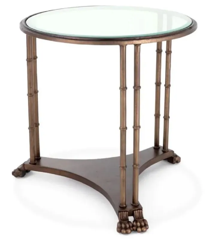 Preisreduziert Casa Padrino Luxus Barock Beistelltisch mit Glasplatte Bronze Ø 62 x H. 64 cm