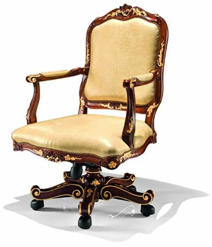 Casa Padrino Luxus Barock Leder Schreibtischstuhl Beige / Braun / Gold - Made in Italy Sichere Zahlung